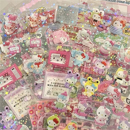 5pcs Hello Kitty Rilakkuma Cartoon Die-Cut Stickers, Cute Kitty Cat Flashing Laser Stickers, Anime Handbooks Material Stickers