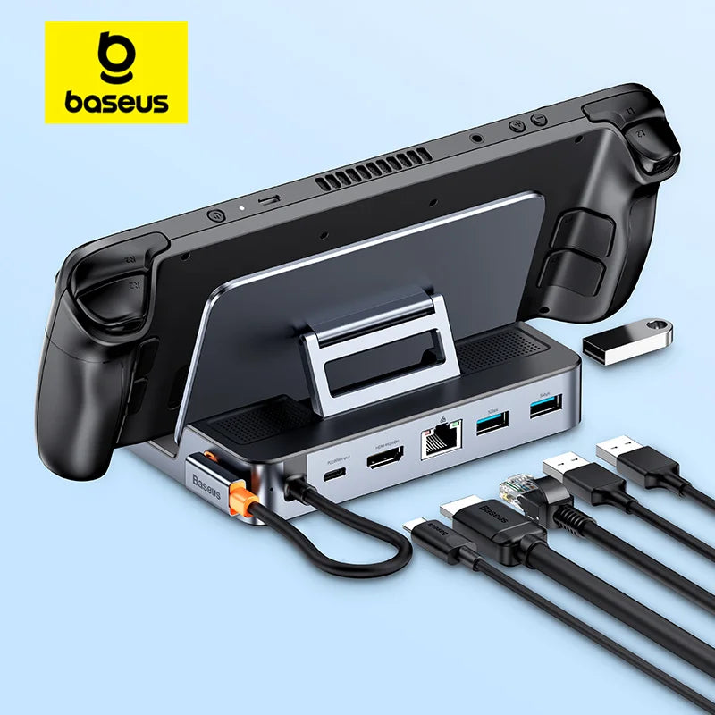 Baseus 6-in-1 USB-C Docking Station Hub — 4K HDMI, Gigabit Ethernet, USB 3.0 | Compatible with Steam Deck & Nintendo Switch