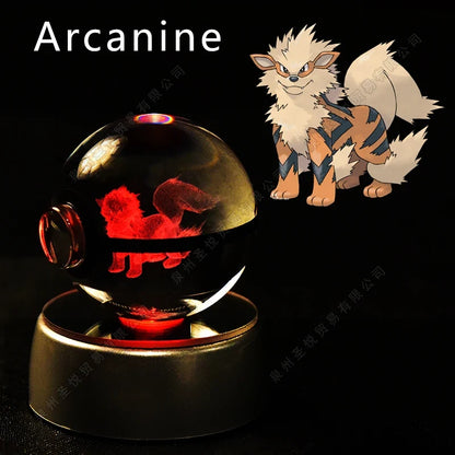 Pokémon Crystal Ball Night Light - 3D Pikachu Gengar Mewtwo Glass Lamp Statue Kids Birthday Gift