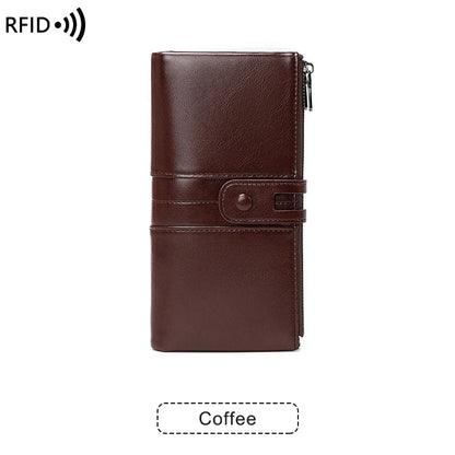 RFID Blocking Large Capacity Wallet – Soft Leather Solid Color Clutch, Multi-Functional Zipper Purse for Women & Men