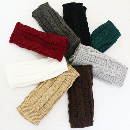 Women’s Stylish Winter Fingerless Gloves — Hand Warmer Arm Crochet Knitting Faux Wool Mittens with Twist Pattern
