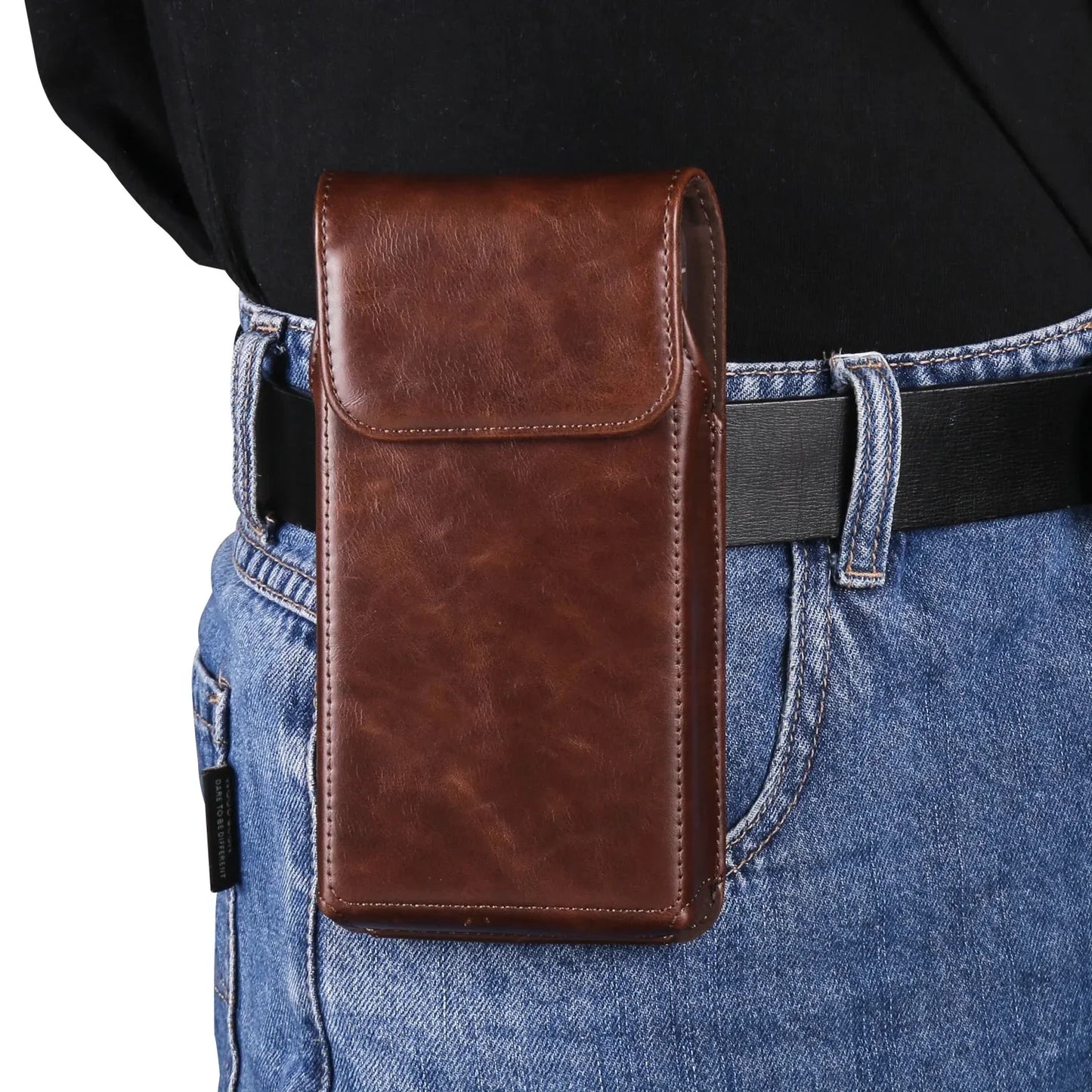 FULAIKATE 6.1"-7.2" Men's Leather Waist Phone Bag – High-Grade Crazy Horse Vertical Pouch for iPhone 14 Pro Max & Samsung Note23