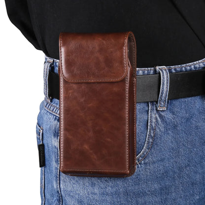 FULAIKATE 6.1"-7.2" Men's Leather Waist Phone Bag – High-Grade Crazy Horse Vertical Pouch for iPhone 14 Pro Max & Samsung Note23