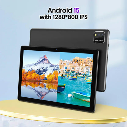 BAKEN 10″ Android 15 Tablet — Quad-Core, 12GB RAM + 64GB Storage, 5G WiFi, 1280×800 Display, Dual Cameras