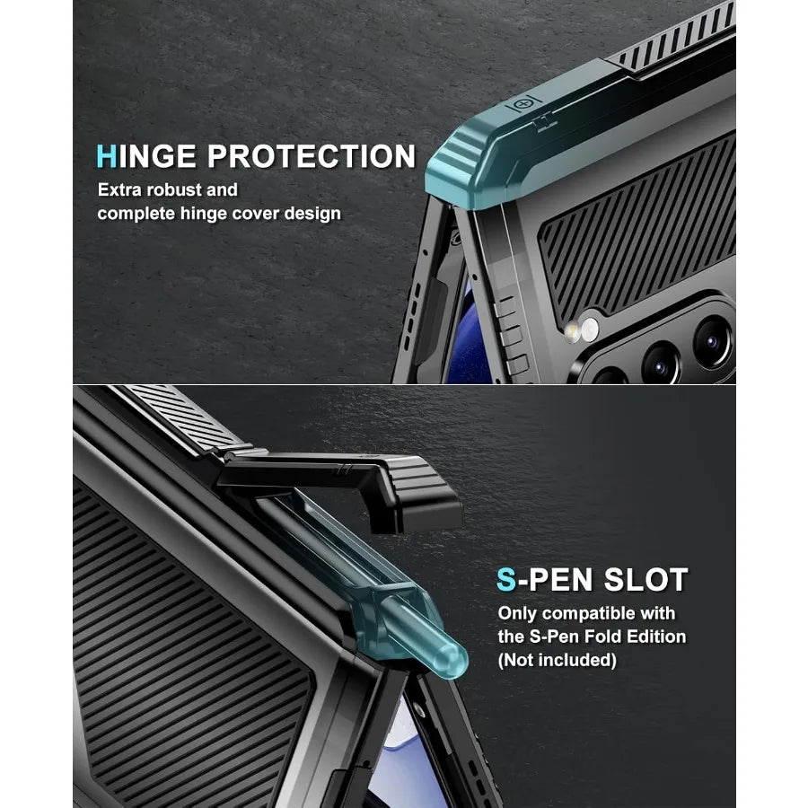 Heavy Duty Metal Shockproof Case for Samsung Galaxy Z Fold 6/5/4 – Anti-Fall Silicone Bumper Cover with PET Screen Protector