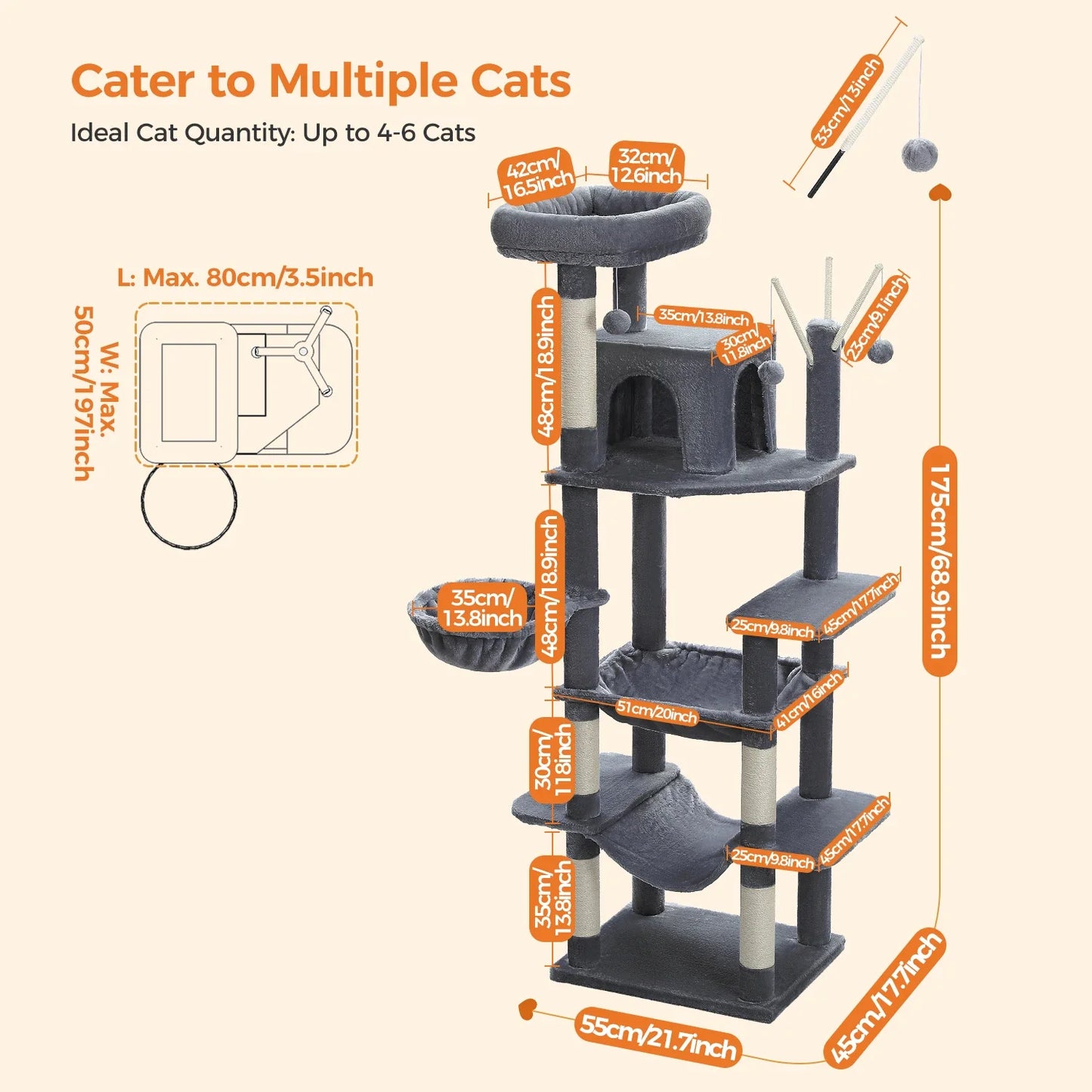 Large Cat Tree Tower – Multi-Level Plush Indoor Cat Condo with Scratching Posts, Boards, Perches & Caves
