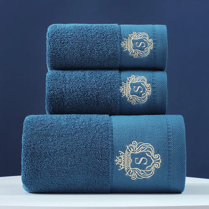 3-Piece Cotton Towel Set – 2 Hand Face Towels 35x75cm + 1 Bath Towel 70x140cm Soft Washcloth Gift Set