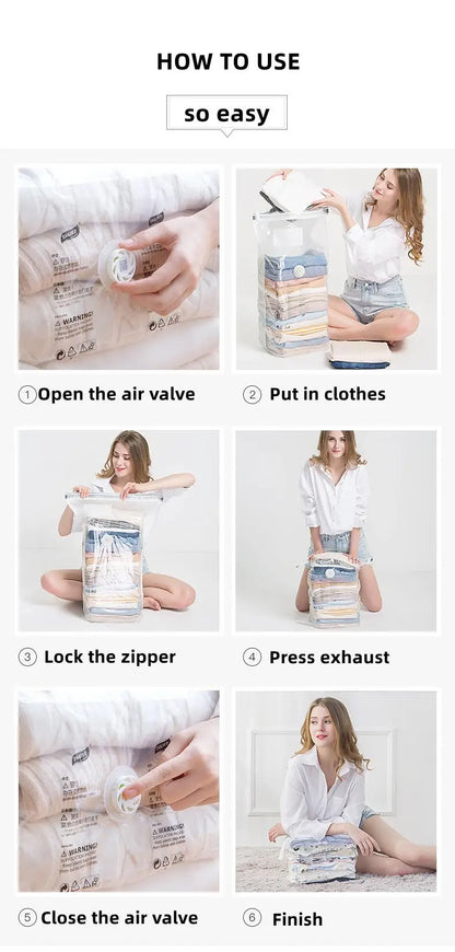 New Patented Vacuum Storage Bags – Large Plastic Bags for Clothes, Blankets, Compression, Travel Accessories