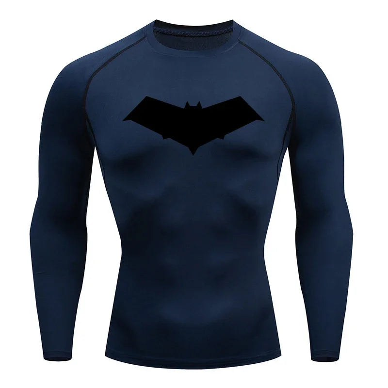 Men’s Summer Casual Compression T-Shirt — Quick-Dry Bat Print Fitness, Gym, MMA Rashguard Workout Tee
