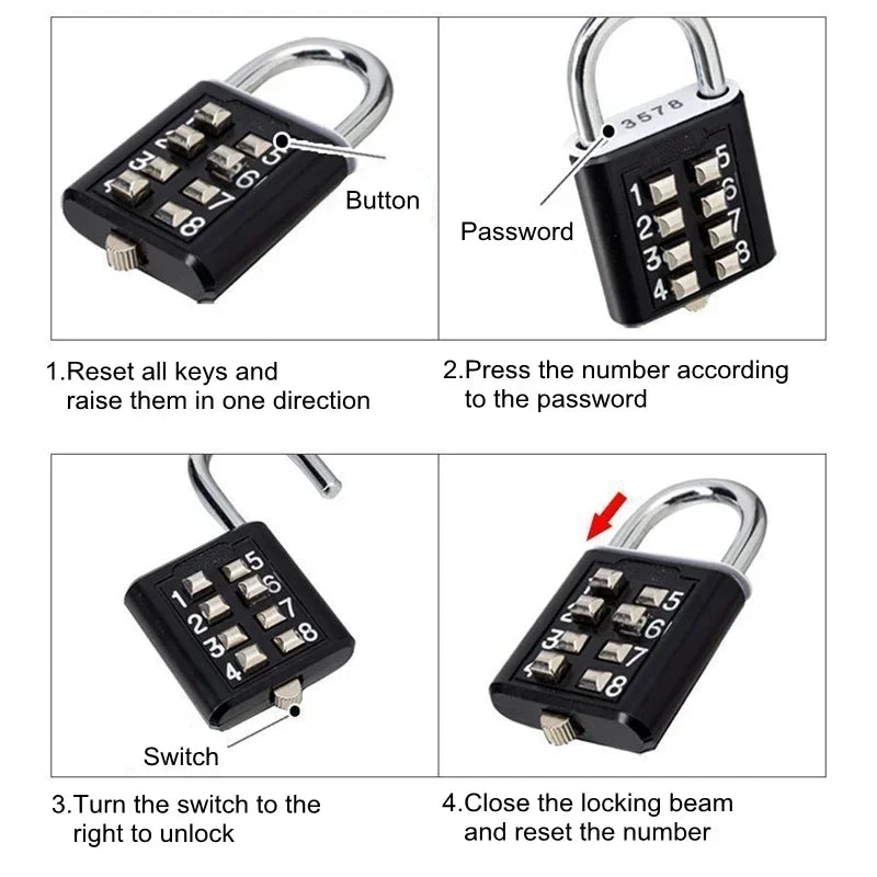 8-Digit Combination Padlock – Waterproof Zinc Alloy Travel Luggage & Outdoor Anti-Theft Smart Lock