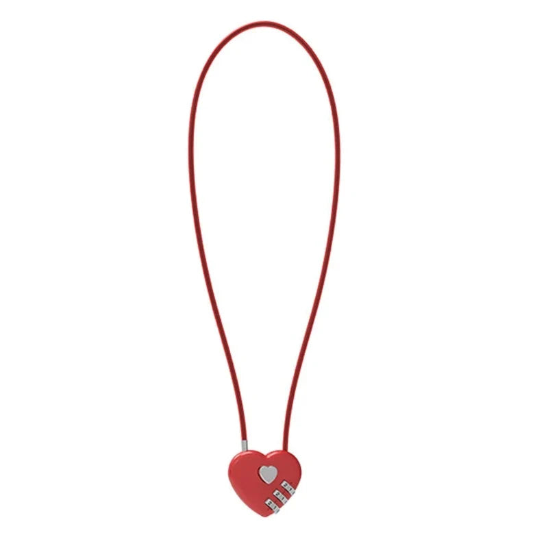 Love-Shaped Heart Code Padlock – Wedding Gift with Password Lock, Long Wire Rope for Trolley Case & Security