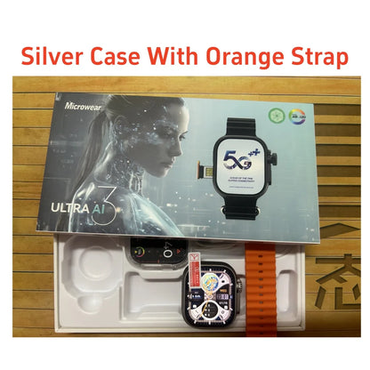 Microwear Ultra Ai3 Smartwatch – 5G, 180° Rotating Camera, Google Play, GPS, WiFi, 2.2" AMOLED HD Display, 4G Calling for Men
