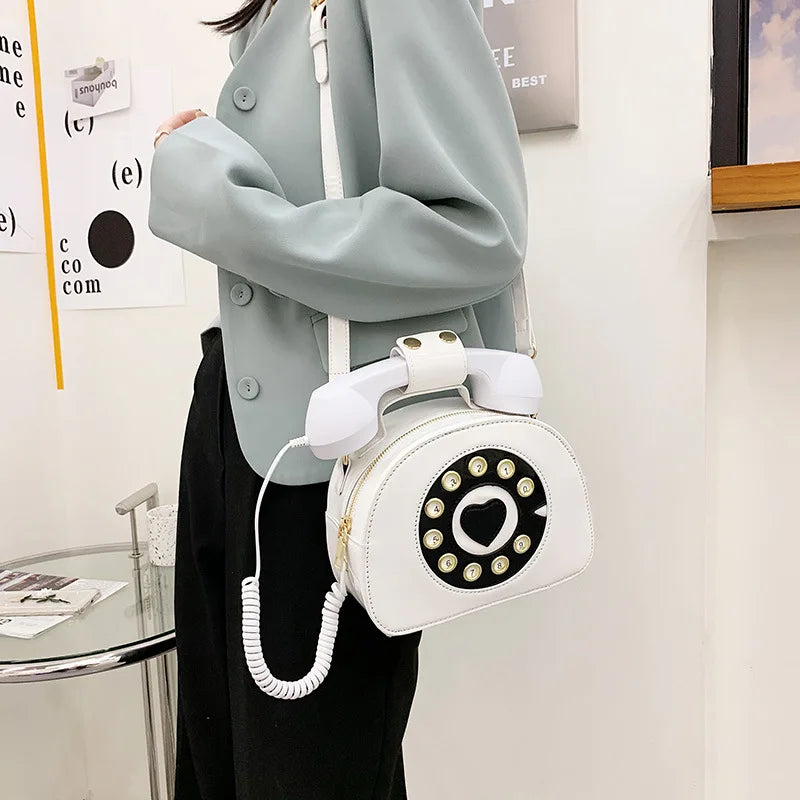Women’s Creative Telephone-Shaped Crossbody Bag – Retro PU Leather Small Shoulder Handbag