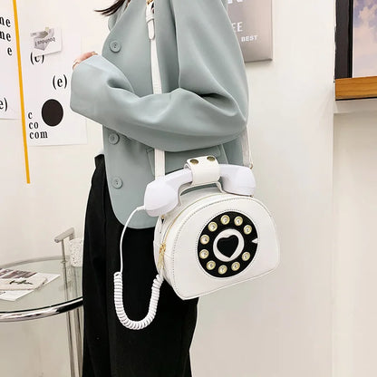 Women’s Creative Telephone-Shaped Crossbody Bag – Retro PU Leather Small Shoulder Handbag