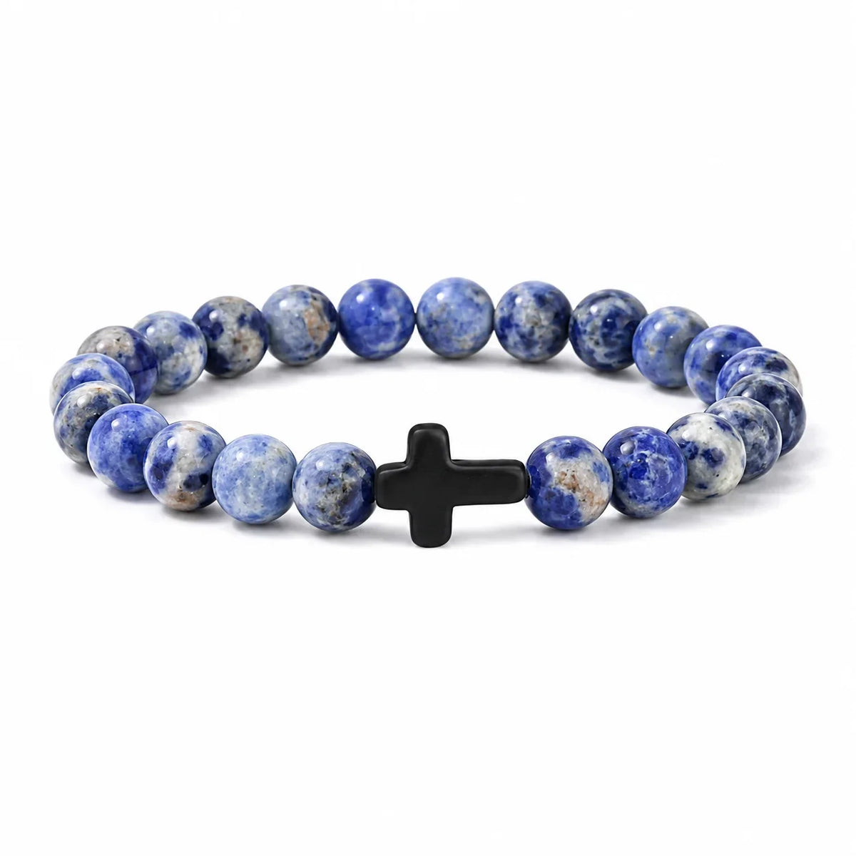 Natural Stone & Wood Bead Rosary Bracelet - Hematite Cross Meditation & Yoga Jewelry for Men & Women