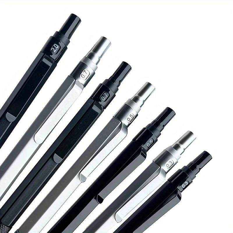 Low Center of Gravity Metal Mechanical Pencil Set – 0.3–2.0mm Lead Refills for Art, Sketching, Painting, and Writing