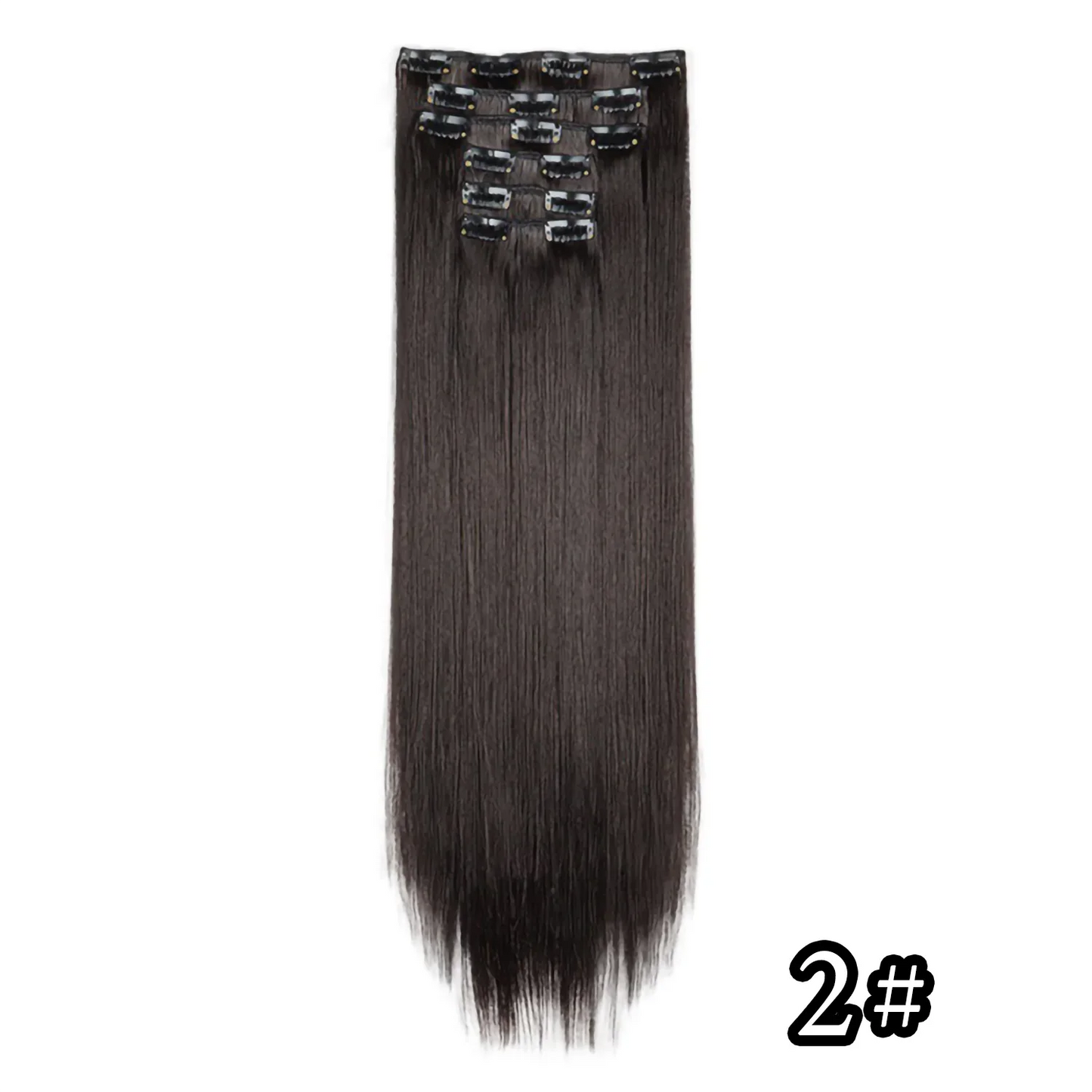 24-Inch 16 Clips-in Hair Extensions – Long Straight Synthetic Blonde & Black Hairpieces, Heat Resistant for Daily Use