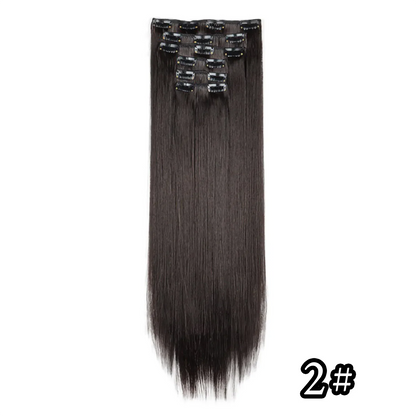24-Inch 16 Clips-in Hair Extensions – Long Straight Synthetic Blonde & Black Hairpieces, Heat Resistant for Daily Use