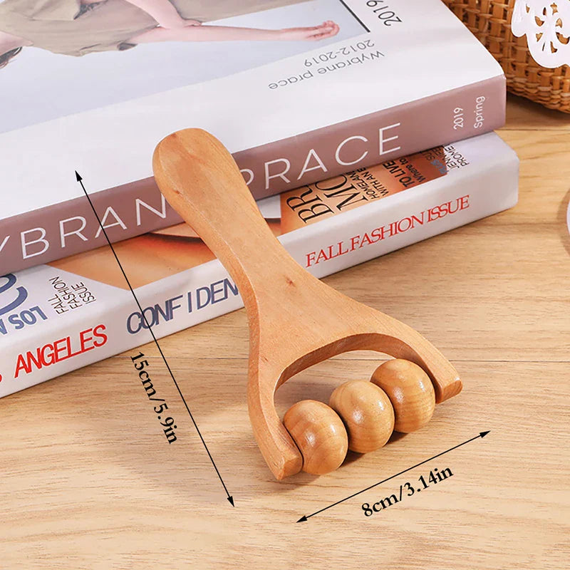Wooden Roller Massager — Neck, Shoulder, Leg & Foot Handheld Massage Tool for Muscle Relaxation
