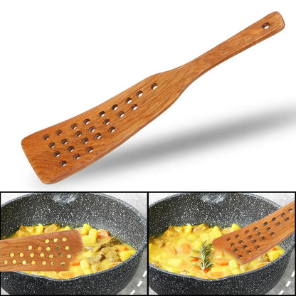 Frying Steak Shovel — Non-Stick Pan Wooden Spatula with 24 Holes, Kitchen Cooking Tool and Accessories