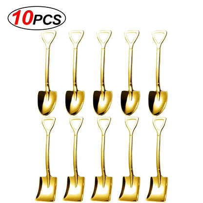 20/2x Stainless Steel Mini Shovel Spoons - Gold and Silver Coffee, Tea, Dessert, Ice Cream Scoops - Kitchen Tableware Set