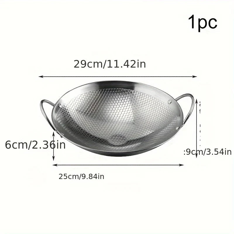 29cm/11inch Stainless Steel Honeycomb Skillet | Non-Stick, Scratch-Resistant Cooking Pan for Pasta, Steak, Porridge, Ramen