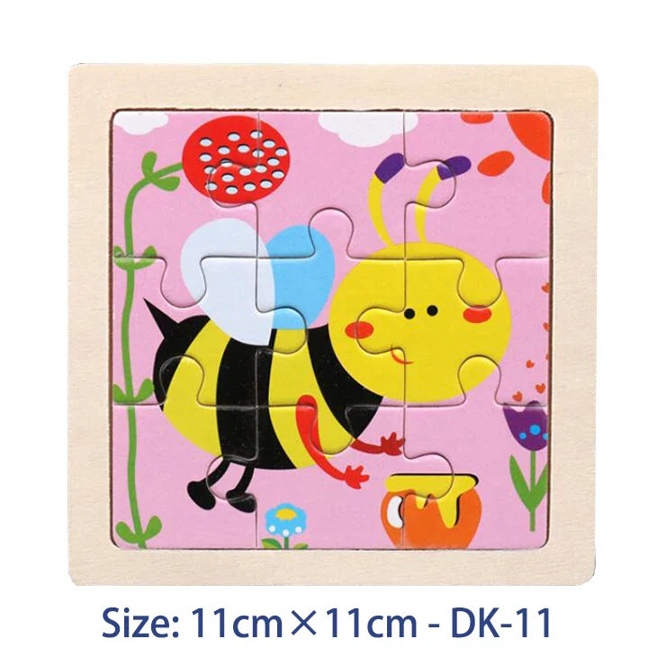 11cm Kids Wooden Jigsaw Puzzle – Cartoon Animal & Vehicle Montessori Educational Toys