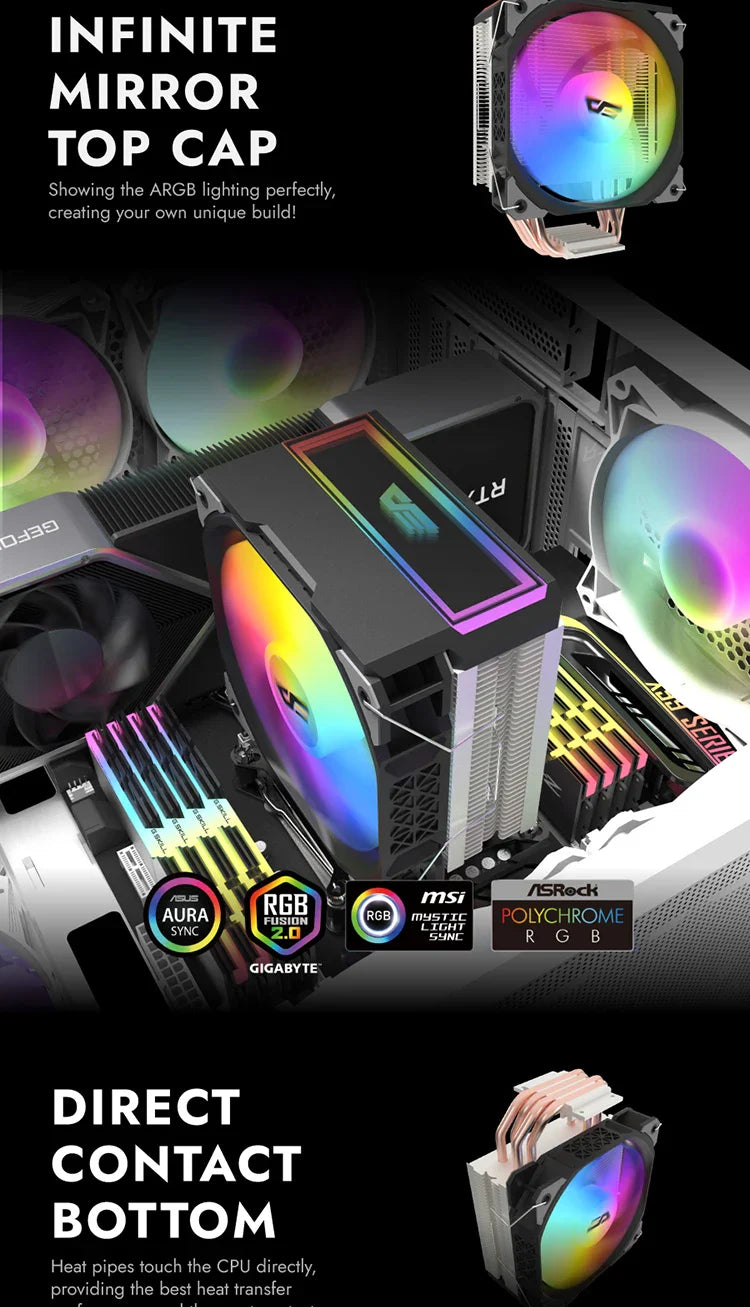 Darkflash U400 ARGB CPU Cooler — 4 Heat Pipe 120mm PWM Air Cooler for Intel LGA 115X/1200/1700 & AMD AM4/AM5