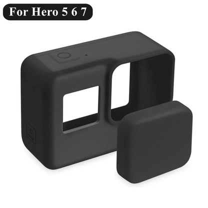 GoPro Hero 7/6/5 Silicone Case — Black with Tempered Glass Screen Protector, Lens Cap & Protective Film Accessories