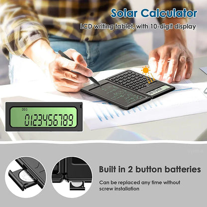 Foldable Solar Scientific Calculator with 6” LCD Writing Tablet – Graphing & Drawing Pad for Students, Teachers & Office Use