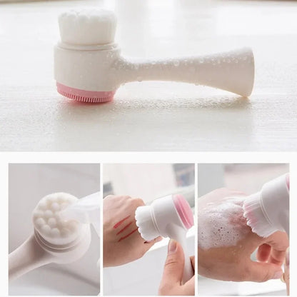 3D Double-Sided Silicone Facial Cleansing Brush – Soft Bristles Manual Massage Exfoliator for Deep Face Wash