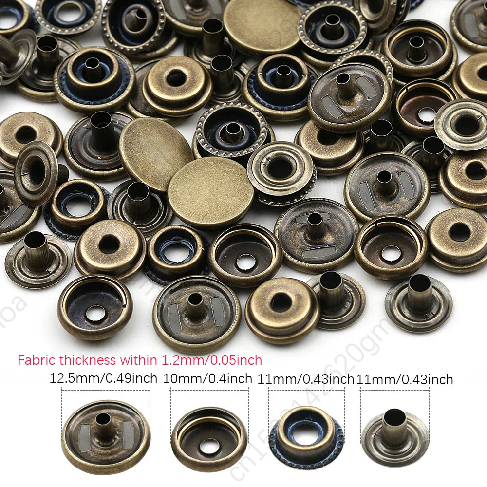 10mm, 12.5mm & 15mm Stainless Steel Snap Fasteners – Sewing Buttons for Clothing, Jackets & Leather Crafts