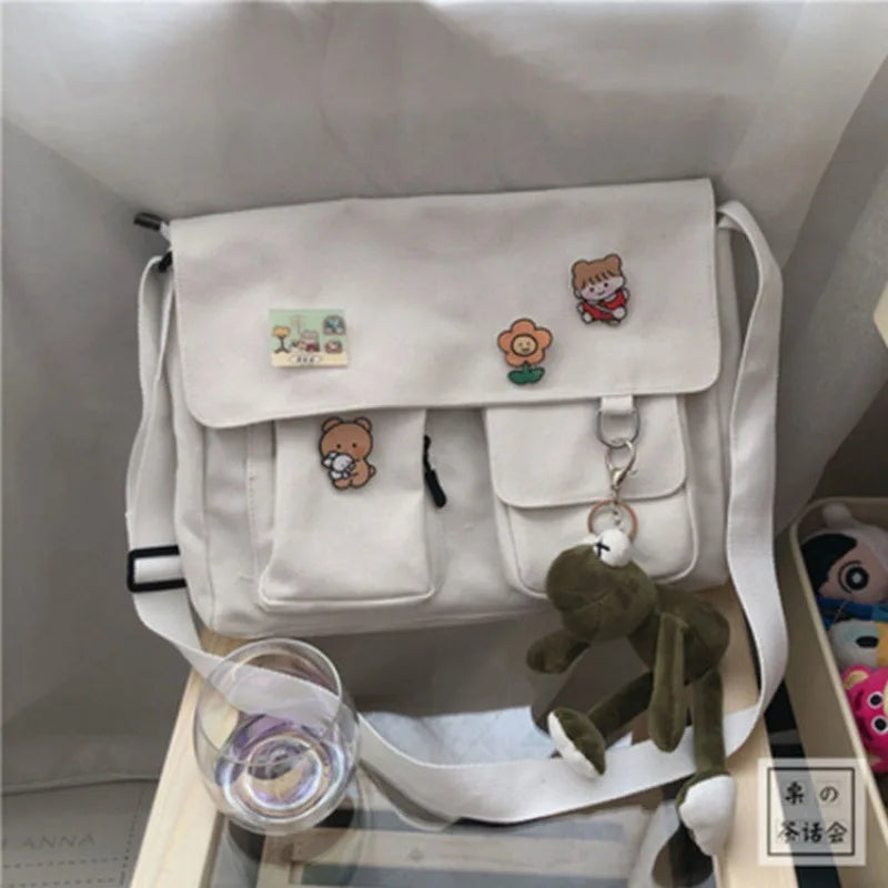 Women’s Casual Canvas Messenger Bag – Simple Printed Shoulder Satchel for School & Everyday Use