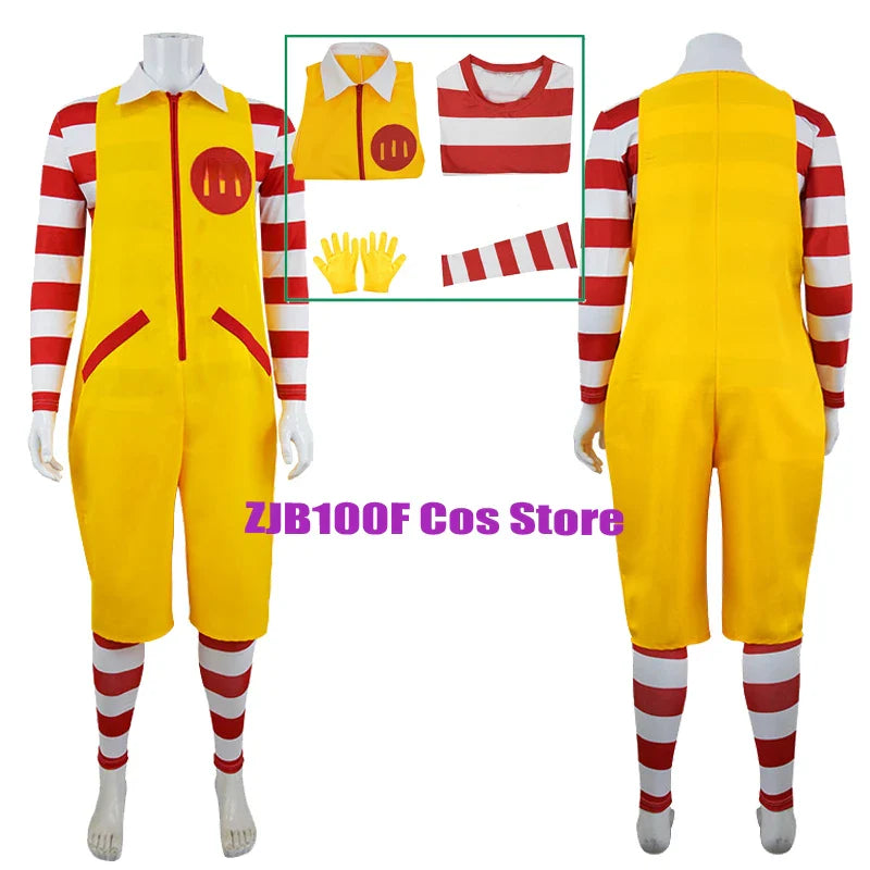 M Uncle Clown Cosplay Costume — Yellow Fast-Food Jumpsuit for Kids & Parent-Child Halloween, Christmas, Anime Role Play