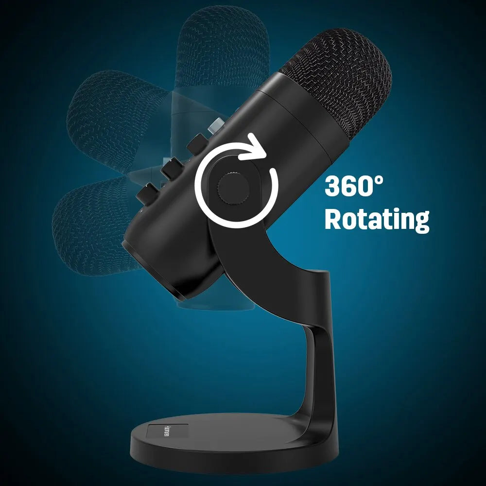 Haomuren USB Microphone for PC & Mac – Condenser Mic for Gaming, Streaming, Recording, with Phone Adapter & Headphone Output