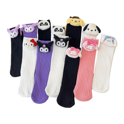 Sanrio Kuromi, Melody, Cinnamoroll & Kitty Cat Socks – Kawaii Cartoon Mid-Tube Socks for Girls, Korean Style Trendy Student Socks