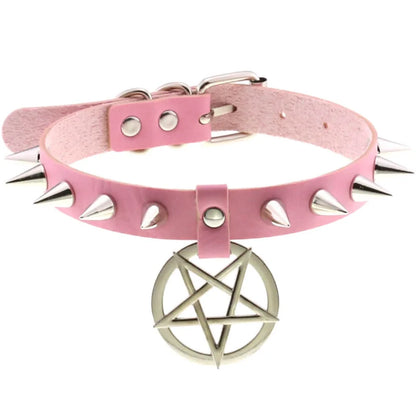 Harajuku Gothic Spike Rivet Star Choker Necklace – Black Bowknot PU Lace Leather Y2K Hip Hop Rock Jewelry for Girls