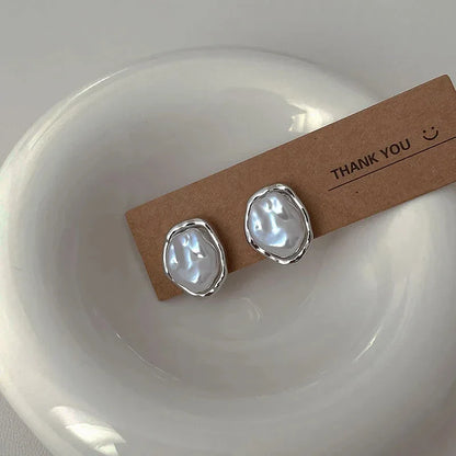 Geometric Irregular Round Pearl Earrings – Minimalist Trendy Jewelry for Women 2024 Gift