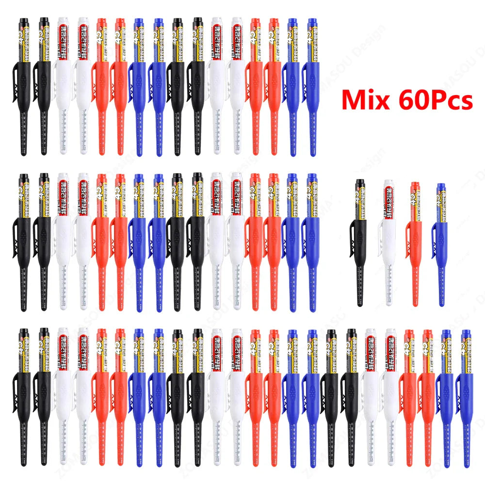 Carpenter Marker Pens — 45mm Long Nib Head, Hole Marker for Woodworking, 100-1PCS White/Black/Blue/Red Hand Tools