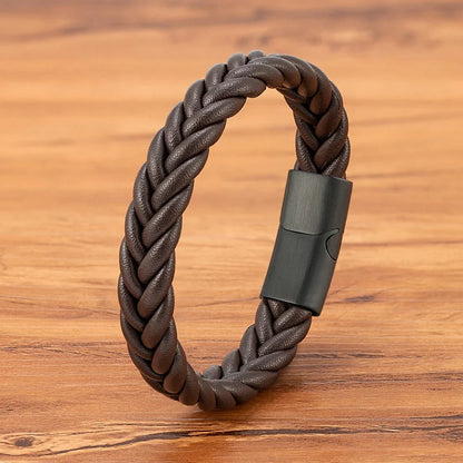 XQNI Braided Leather Bracelet - Stainless Steel Punk Charm Jewelry Gift for Men Husband Friend