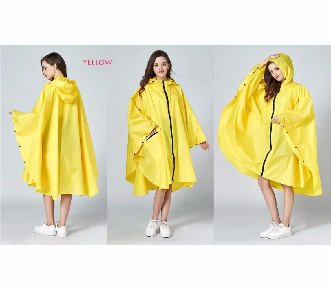 Women's Fashionable Waterproof Rain Poncho - Colorful Print, Hooded with Zipper, Stylish Raincoat
