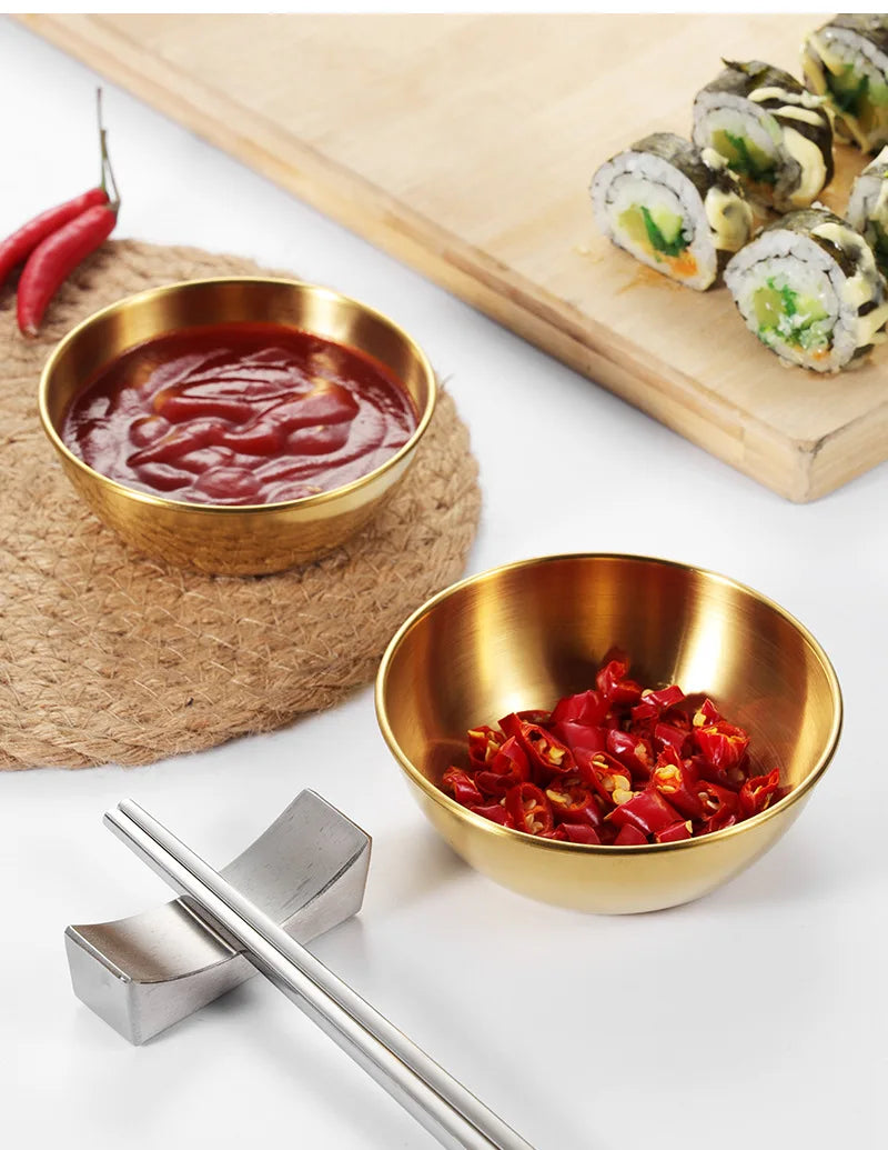 2PCS/4PCS Stainless Steel Golden Sauce Dishes – Appetizer & Seasoning Serving Tray Set for Kitchen Tableware