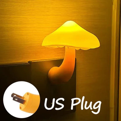 LED Mushroom Sensor Night Light – Warm White Dimmable Plug-In Wall Lamp for Bedroom, Kids Room Decor (US/EU Plug)