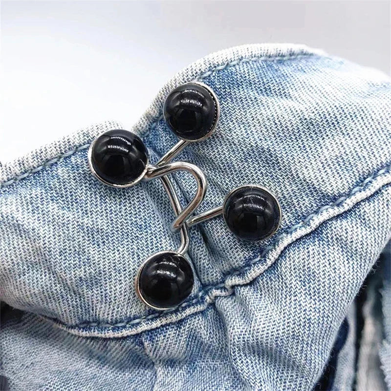Adjustable Waist Buckle Brooch: Alloy Pins with Faux Pearl - Versatile Snap Button Detachable Jeans Accessory