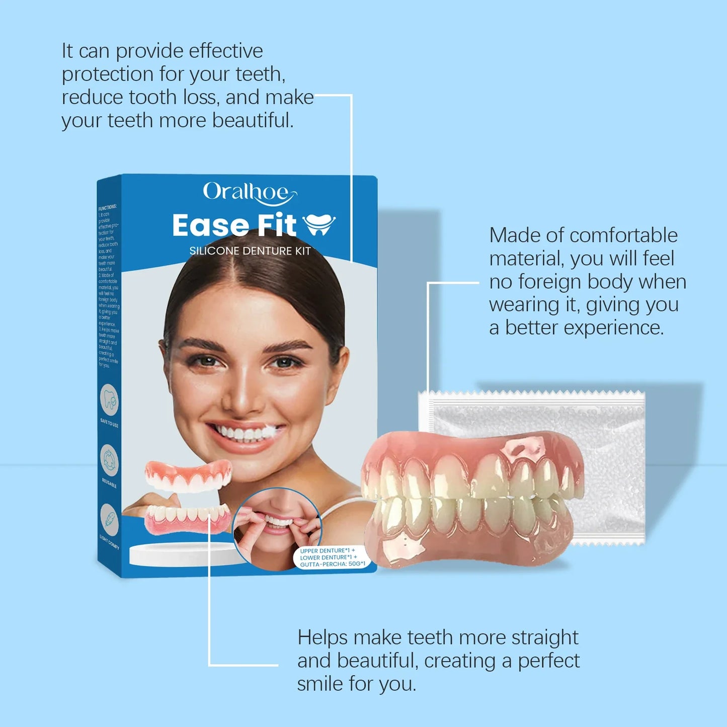 False Teeth Beauty Kit – Smile Veneers, Fake Tooth Denture for Whitening, Oral Care & Cosmetic Braces
