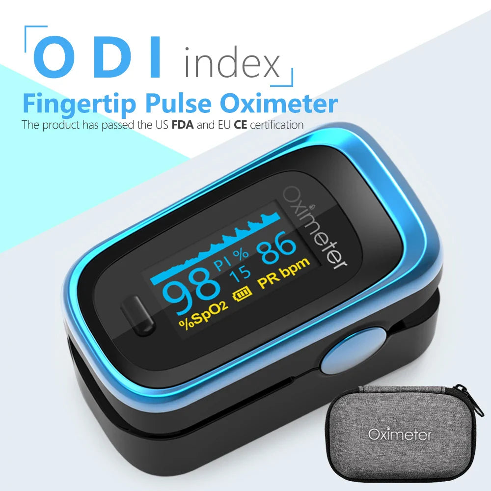 Kiuzou Medical Finger Pulse Oximeter – Portable OLED SPO2, PR, Sleep Monitor, 8-Hour Battery, Blood Oxygen Case