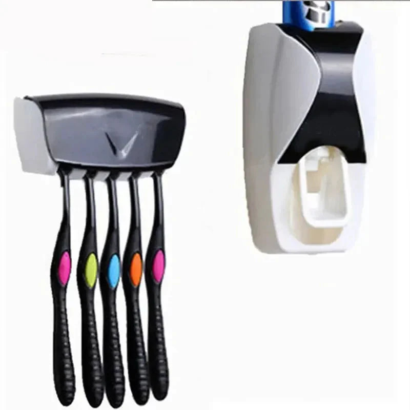 2PCS Automatic Toothpaste Dispenser Set – Wall-Mount Dust-Proof Toothbrush Holder & Squeezer for Bathroom Accessories