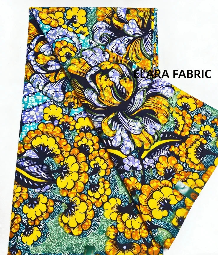 African Golden Glitter Wax Fabric - Soft Cotton Ankara Batik Print Material for Uniforms