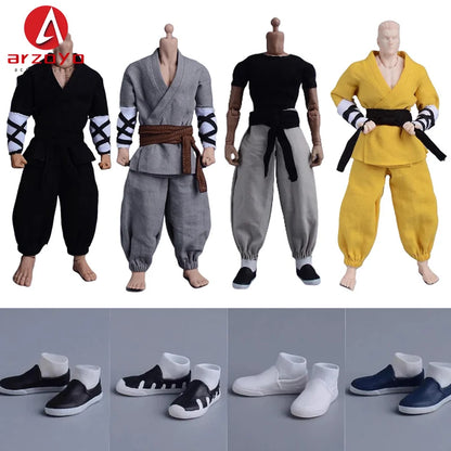 1/12 Scale Vintage Kung Fu Outfit – T-Shirt, Lantern Pants & Suit Clothes for 6" Romankey Male Action Figures