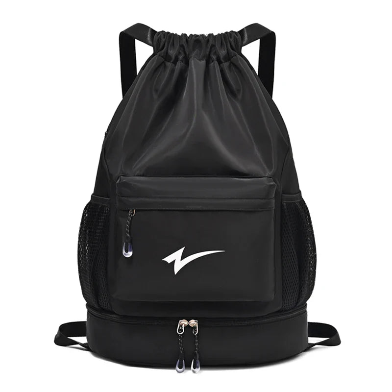 Drawstring Fitness Bag — Lightweight Multi-Pocket Gym Backpack with Separate Shoe Compartment, Foldable Outdoor Training Bag